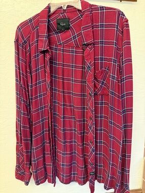 Rails Women's Red Burgundy Plaid Button-Down Shirt Blouse XXL 18W 16W